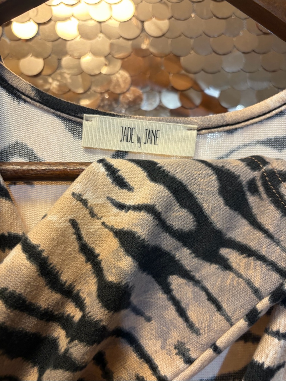 Black and Cream Long Sleeve Animal Print Dress